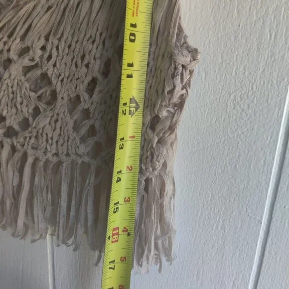 Crochet Vest by Blu Pepper. 4" fringe , cream color, 2 buttons, lightweight. S - Picture 5 of 5